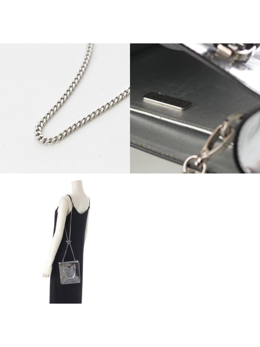 Prada Leather Triangle Logo Mini Chain Shoulder Bag Silver - Picture 10 of 10